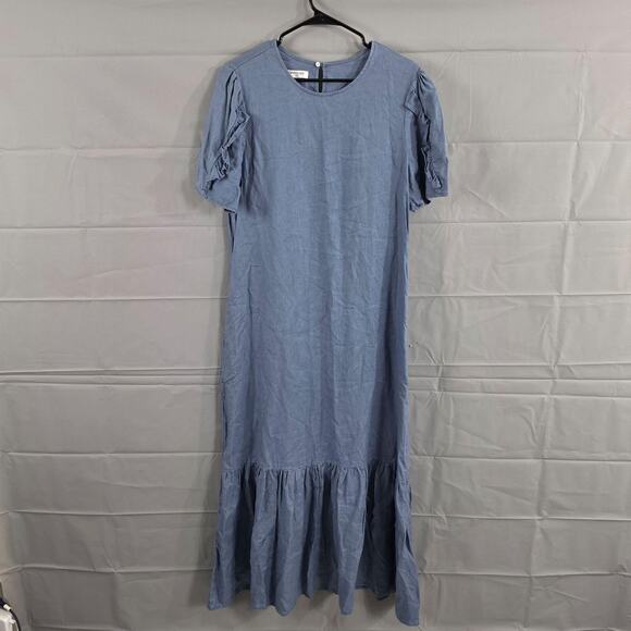 Lanhtropy Dresses & Skirts - Lanhtropy Dress Large 100% Linen Ruffle Maxi Blue Casual Summer Boho Relaxed